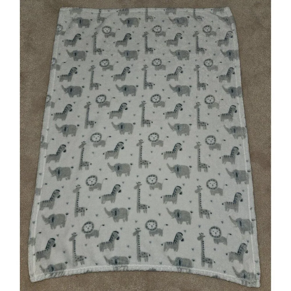 Adirondack Baby Blanket Fleece White Gray Elephant Zebra Giraffe Lion Heart